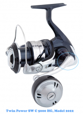 Shimano Rolle Twin Power SW C 5000 HG, 97 cm Schnureinzug, Modell 2022